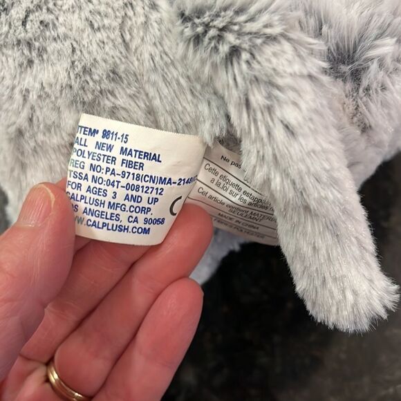 Calplush Super Soft and Fun Grey Plush Elephant with Burgundy Bow . Size… - Picture 8 of 8